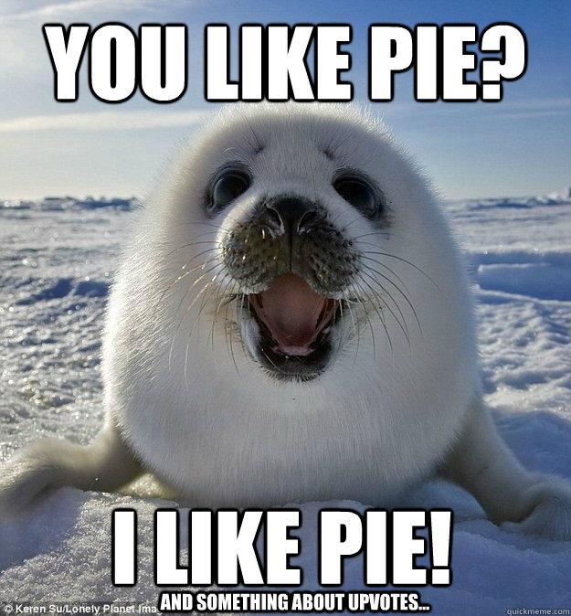 You like pie? I like Pie! and something about upvotes... - You like pie? I like Pie! and something about upvotes...  Easily Pleased Seal