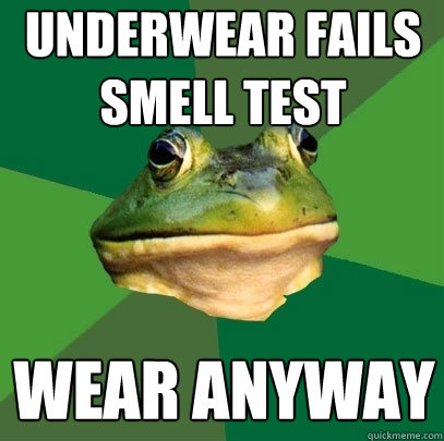 Underwear fails smell test wear anyway  Foul Bachelor Frog