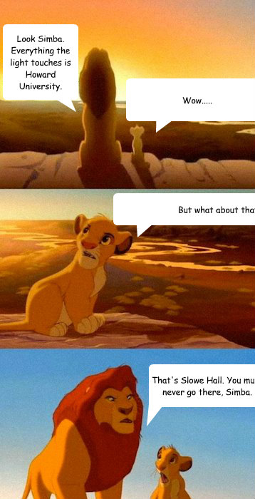 Look Simba. Everything the light touches is Howard University. But what about that shadowy place? That's Slowe Hall. You must never go there, Simba. Wow..... - Look Simba. Everything the light touches is Howard University. But what about that shadowy place? That's Slowe Hall. You must never go there, Simba. Wow.....  Simba and Mufassa
