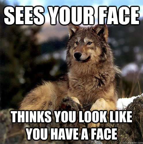 Sees your face thinks you look like you have a face - Sees your face thinks you look like you have a face  Aspie Wolf