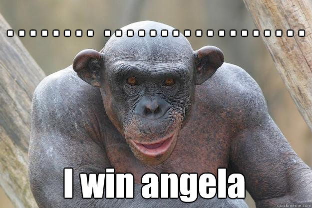 . . . . . . . .  . . . . . . . . . . . . . . . . . . I win angela  The Most Interesting Chimp In The World