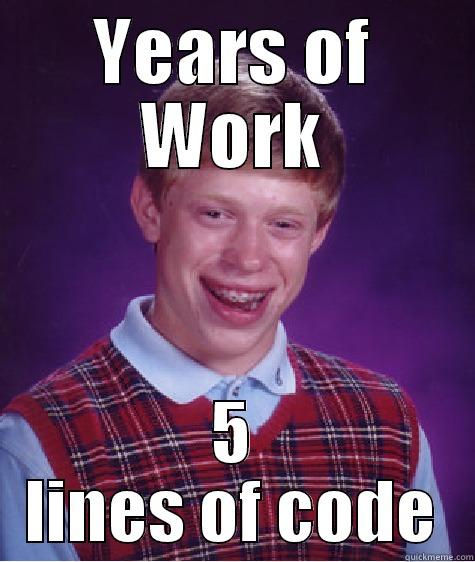 YEARS OF WORK 5 LINES OF CODE Bad Luck Brian
