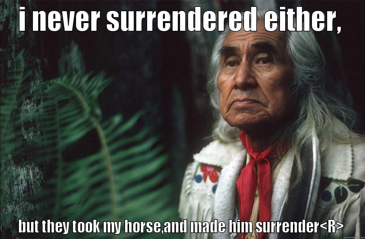 I NEVER SURRENDERED EITHER, BUT THEY TOOK MY HORSE,AND MADE HIM SURRENDER<R> Misc