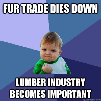 Fur trade dies down Lumber industry becomes important  Success Kid