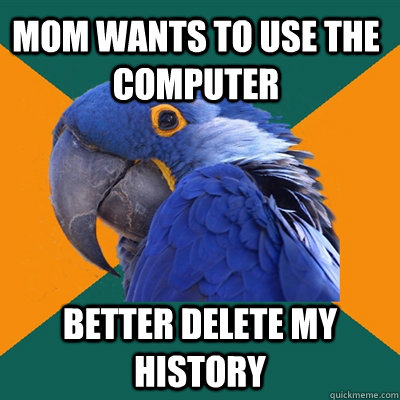 mom wants to use the computer better delete my history  Paranoid Parrot