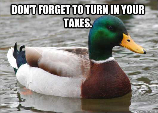 Don't forget to turn in your taxes.   Actual Advice Mallard