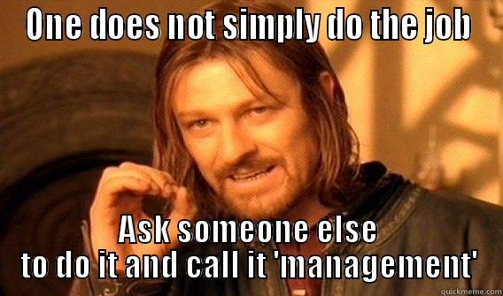ONE DOES NOT SIMPLY DO THE JOB ASK SOMEONE ELSE TO DO IT AND CALL IT 'MANAGEMENT' One Does Not Simply