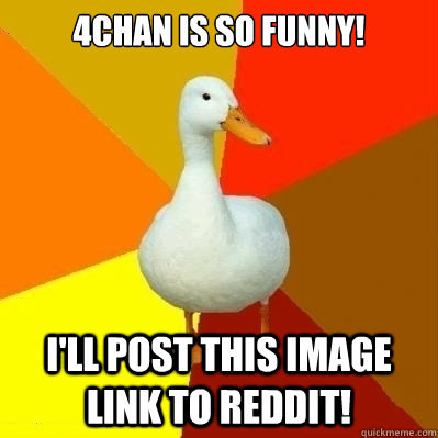 4chan is so funny! i'll post this image link to reddit!  Technologically Impaired Duck