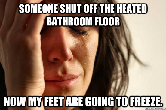 Someone shut off the heated bathroom floor Now my feet are going to freeze.  First World Problems