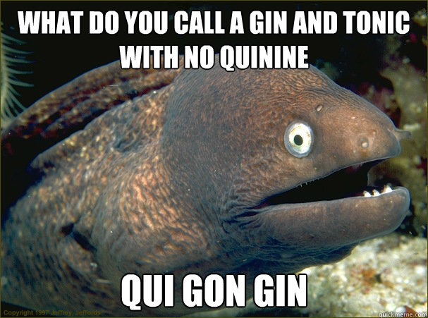 What do you call a gin and tonic with no quinine qui gon gin  Bad Joke Eel