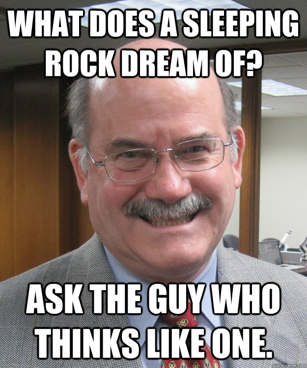 what does a sleeping rock dream of? Ask the guy who thinks like one.  