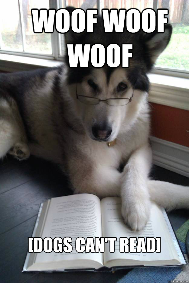 WOOF WOOF WOOF [DOGS CAN'T READ]  Condescending Literary Pun Dog