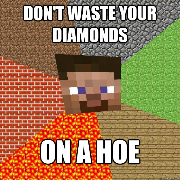 Don't waste your diamonds on a hoe - Don't waste your diamonds on a hoe  Minecraft