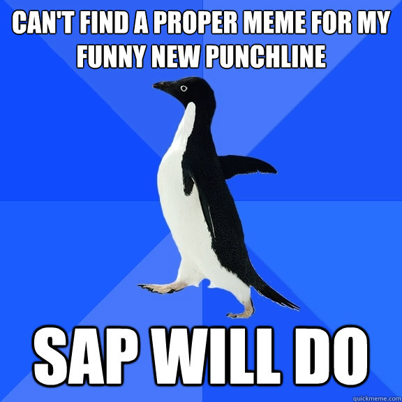 Can't find a proper meme for my
funny new punchline SAP will do  Socially Awkward Penguin