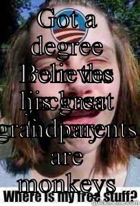 GOT A DEGREE FROM THE JACKASS FACTORY  BELIEVES HIS GREAT GRANDPARENTS ARE MONKEYS Misc