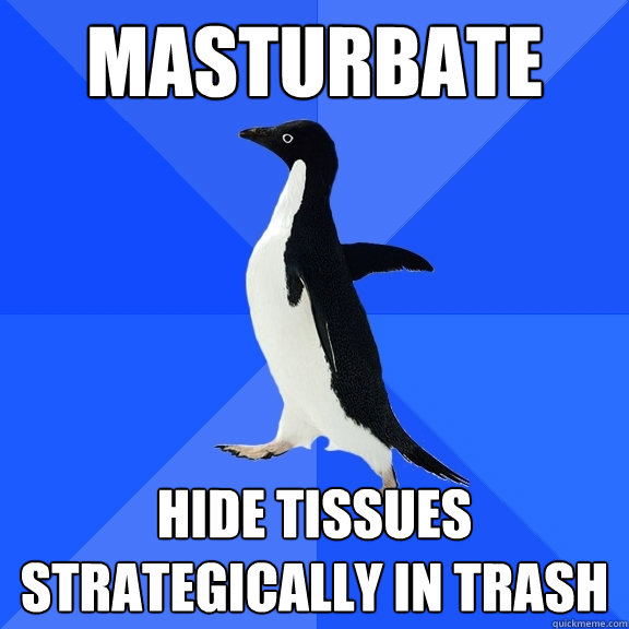 masturbate hide tissues strategically in trash  Socially Awkward Penguin