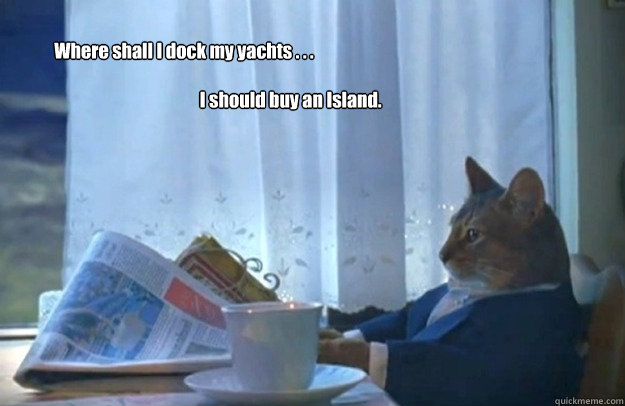 Where shall I dock my yachts . . .

                                                             I should buy an Island.  Sophisticated Cat