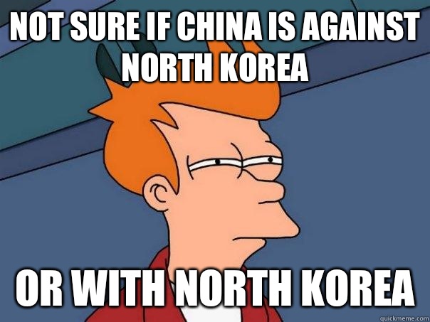 Not sure if china is against north korea Or with north korea  Futurama Fry