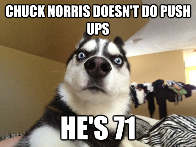 Chuck norris doesn't do push ups He's 71  