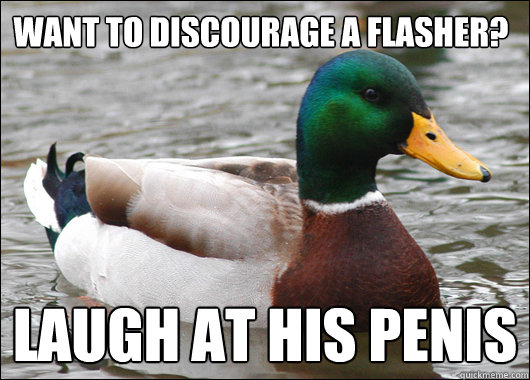 want to discourage a flasher? laugh at his penis  Actual Advice Mallard