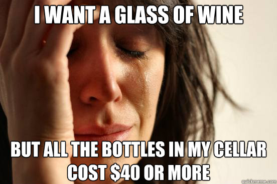 I want a glass of wine but all the bottles in my cellar cost $40 or more  First World Problems