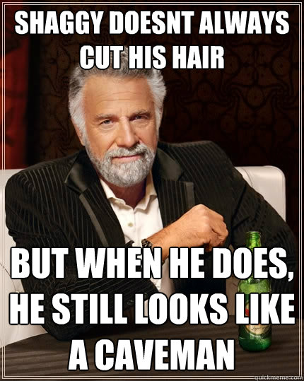 shaggy doesnt always cut his hair But when he does, he still looks like a caveman  The Most Interesting Man In The World