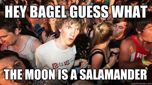 Hey bagel guess what the moon is a salamander  Sudden Clarity Clarence
