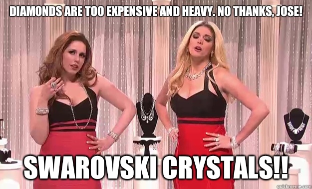 Diamonds are too expensive and heavy. No thanks, Jose!  Swarovski Crystals!!   swarovski crystals snl