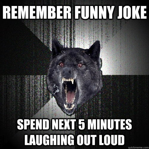 REMEMBER FUNNY JOKE SPEND NEXT 5 MINUTES LAUGHING OUT LOUD  Insanity Wolf