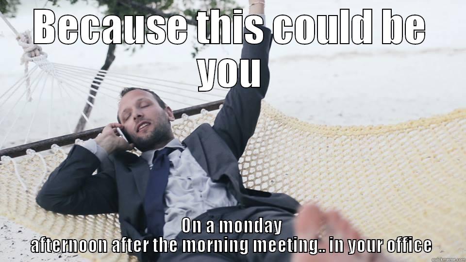 BECAUSE THIS COULD BE YOU ON A MONDAY AFTERNOON AFTER THE MORNING MEETING.. IN YOUR OFFICE Misc