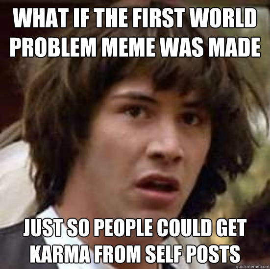 what if the first world problem meme was made just so people could get karma from self posts  conspiracy keanu
