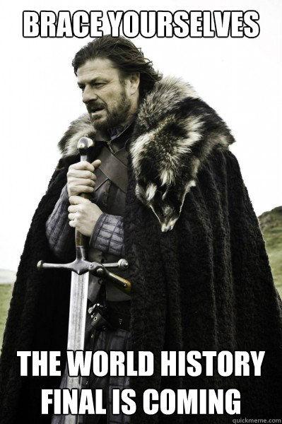 Brace yourselves the world History Final is Coming  Brace Steve