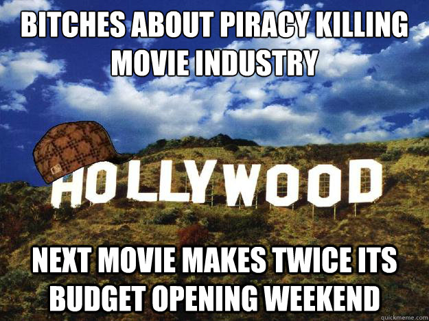 bitches about piracy killing
movie industry next movie makes twice its budget opening weekend  