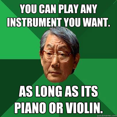 you can play any instrument you want. As long as its piano or violin. - you can play any instrument you want. As long as its piano or violin.  High Expectations Asian Father