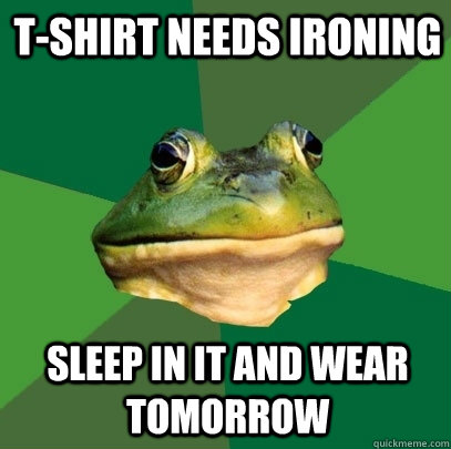 t-shirt needs ironing sleep in it and wear tomorrow  Foul Bachelor Frog