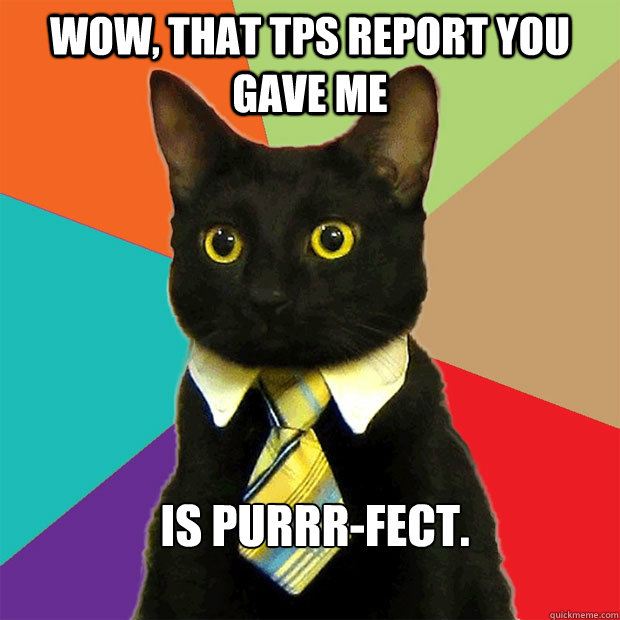 Wow, that tps report you gave me is purrr-fect.  Business Cat