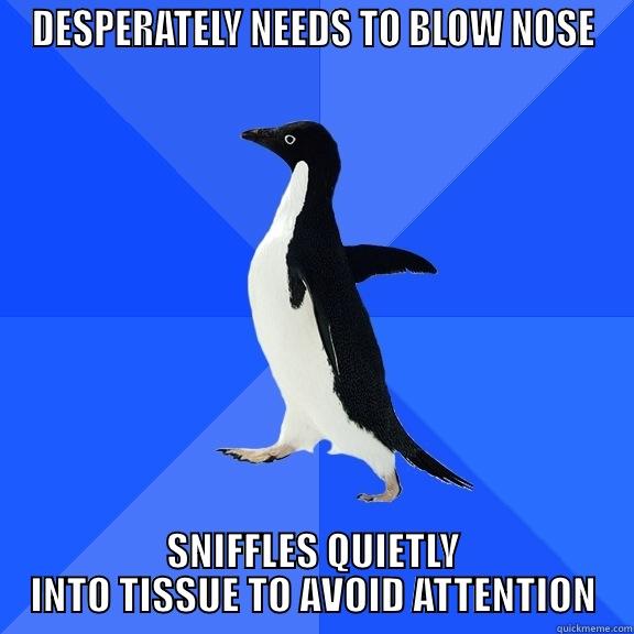 DESPERATELY NEEDS TO BLOW NOSE SNIFFLES QUIETLY INTO TISSUE TO AVOID ATTENTION Socially Awkward Penguin
