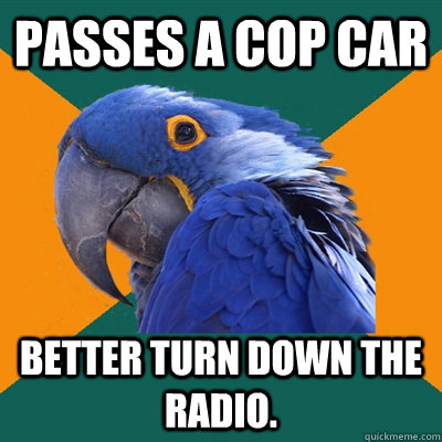 passes a cop car better turn down the radio.  Paranoid Parrot
