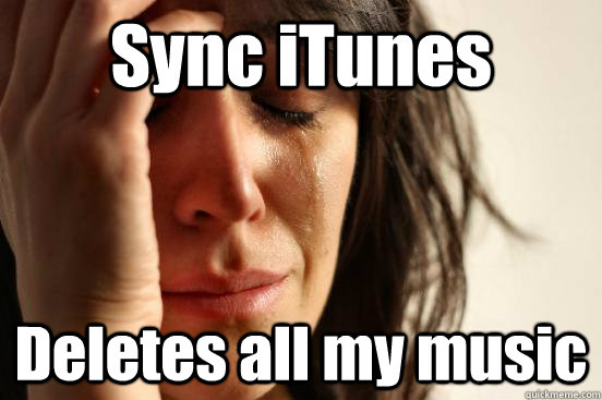 Sync iTunes Deletes all my music  First World Problems