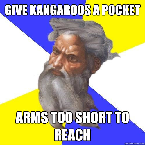 Give kangaroos a pocket Arms too short to reach  Advice God