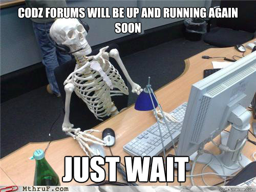 Codz forums will be up and running again soon just wait - Codz forums will be up and running again soon just wait  Waiting skeleton