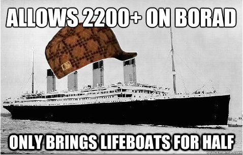allows 2200+ on borad only brings lifeboats for half - allows 2200+ on borad only brings lifeboats for half  Scumbag Titanic