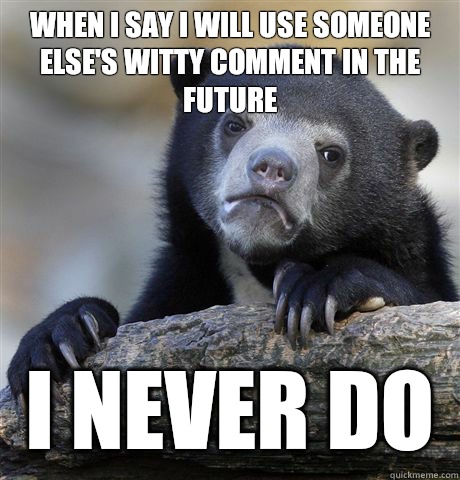 When I say I will use someone else's witty comment in the future I never do  Confession Bear