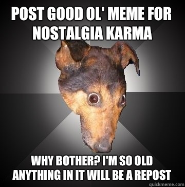 Post good ol' meme for nostalgia karma Why bother? I'm so old anything in it will be a repost  Depression Dog