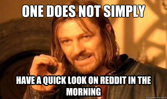One Does Not Simply Have a quick look on reddit in the morning  Boromir