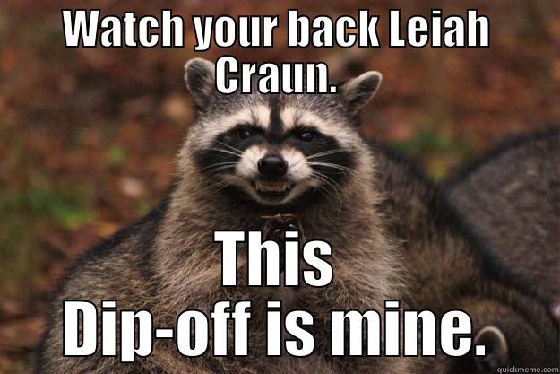WATCH YOUR BACK LEIAH CRAUN. THIS DIP-OFF IS MINE. Evil Plotting Raccoon