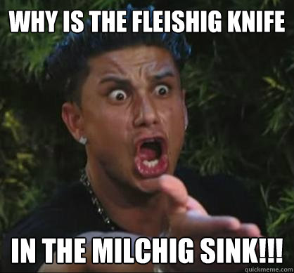 Why is the FLeishig knife In the Milchig Sink!!!  