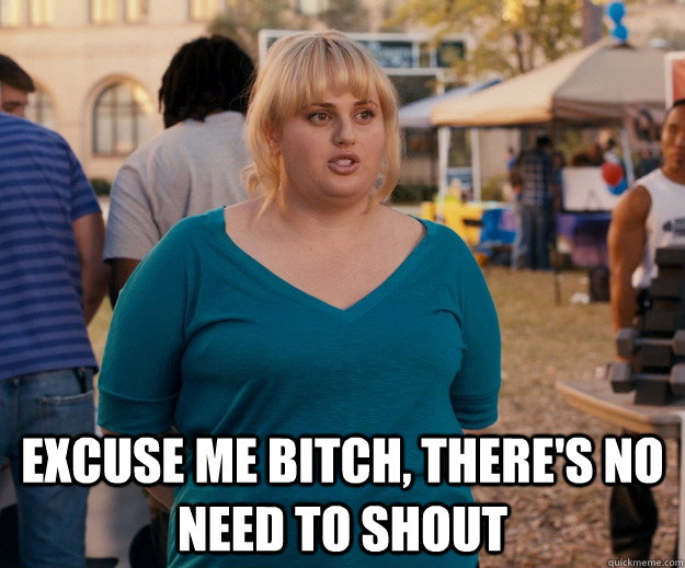  Excuse me bitch, there's no need to shout -  Excuse me bitch, there's no need to shout  Fat Amy