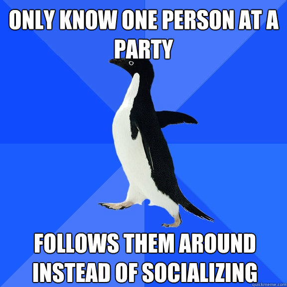 only know one person at a party Follows them around instead of socializing   Socially Awkward Penguin