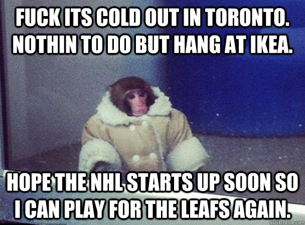 fuck its cold out in toronto. nothin to do but hang at ikea.  hope the nhl starts up soon so i can play for the leafs again. - fuck its cold out in toronto. nothin to do but hang at ikea.  hope the nhl starts up soon so i can play for the leafs again.  Misc